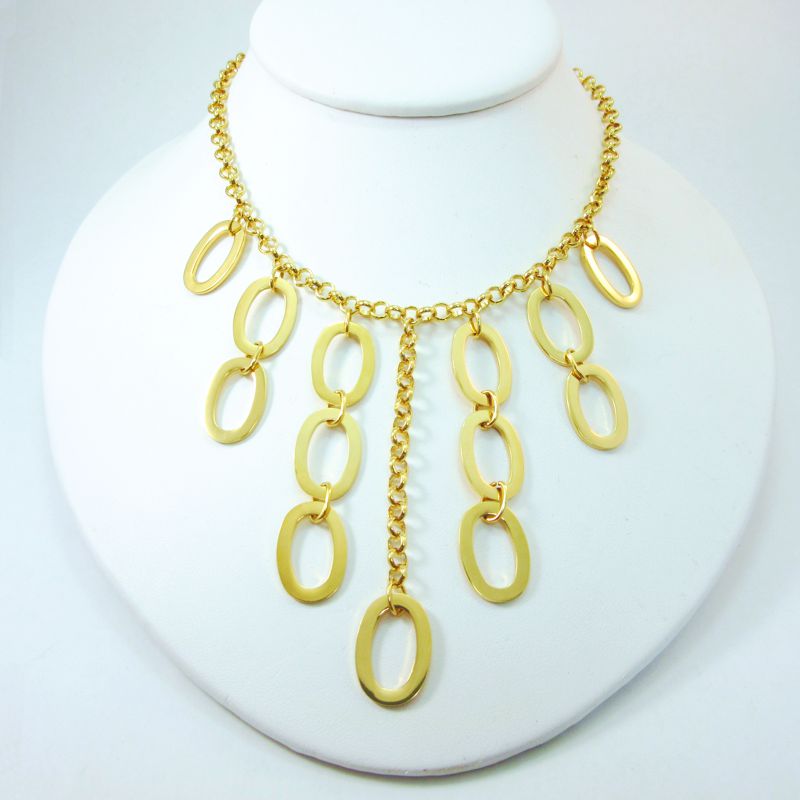 Goldtone Shiny Oval Dangles Chain Necklace - Click Image to Close